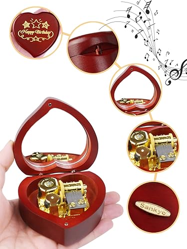 Miniatura 9 de ROSIKING Caja de música clásica de madera con forma de corazón, para Navidad, cumpleaños, día de San Valentín, regalos para amante, novio, novia,