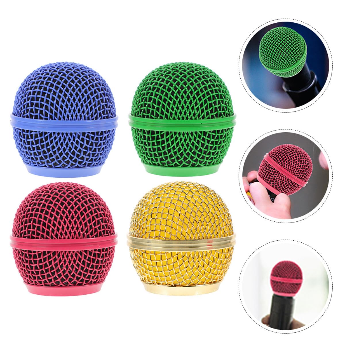 Levemolo 8 Piezas de Rejilla Metálica para Micrófono, Cabezal de Malla de Repuesto Multicolor (dorada, Rosa, Verde, Azul Claro), Compatible con Micrófono Inalámbrico, Accesorio