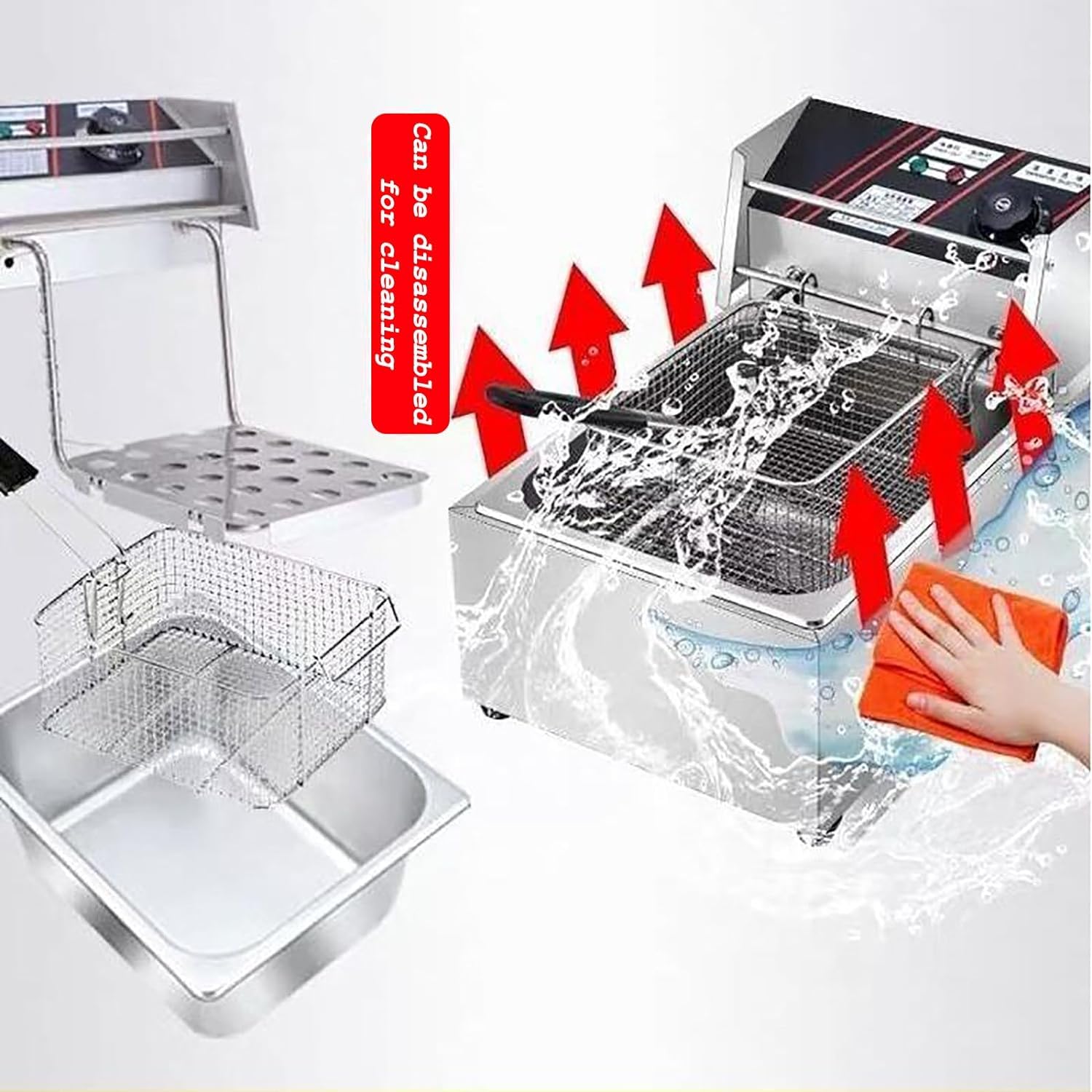 Friggitrice commerciale, friggitrice elettrica da banco per uso commerciale e domestico, friggitrice elettrica con cestello e coperchio per cucina domestica e ristorante Capacità 10L/10,5QT Friggitr