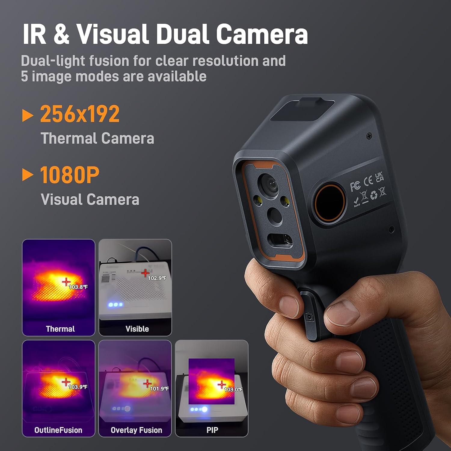 Teslong Thermal Camera with Visual Camera TTM260, Super Resolution 512 x 384, 25 HZ Infrared Imager, -4°F~1022°F Range Thermal Imager, 256 x 192 IR Resolution Thermal Camera, 3.2" LCD Screen