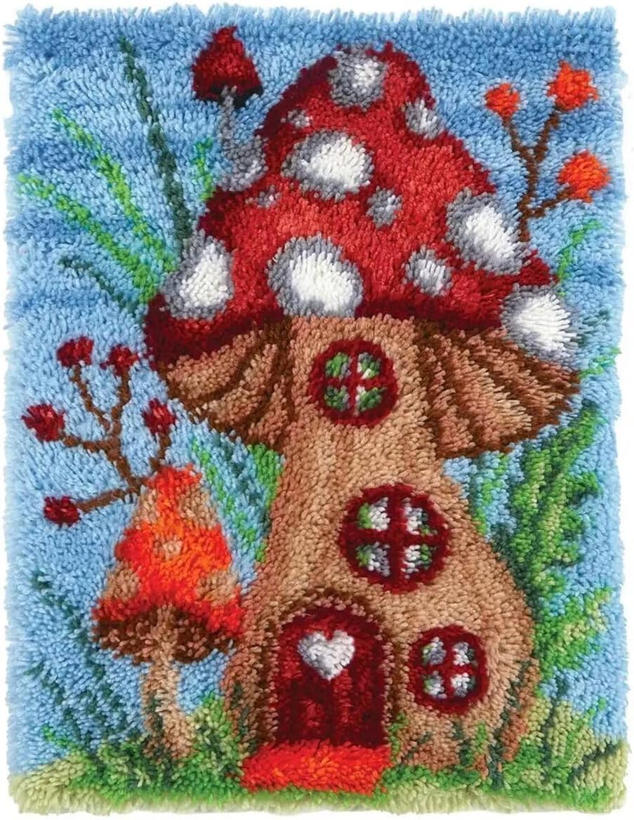 clubevy Latch Hook Kits for Adults, Carpet Making Crochet Kits Embroidery Kits Needlework Crafts for Home Decor, Mushroom House