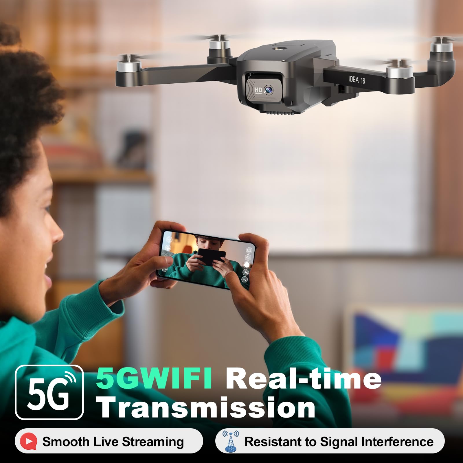 Dron z Kamerą 4k, Dron z Silnikiem Bezszczotkowym, Prędkość 40 km/h, 5GHz WIFI Drone z 2 Kamerami, 30 Minut Lotu, IDEA16 dla Dorosłych Początkujących, Quadcopter RC Pliable UAV C0