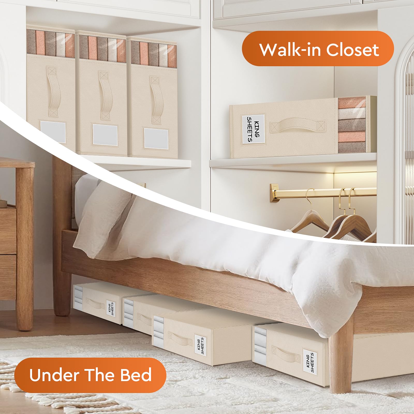 StorageTastic Organizzatori per lenzuola e armadi sotto il letto | Contenitori pieghevoli con finestra ed etichetta, per riporre e organizzare lenzuola, copripiumini, coperte, confezione da 4