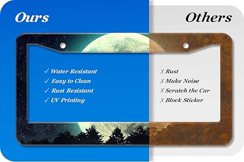 Miniatura 3 de 2 marcos de matrícula con diseño de bosque de luna llena para hombres y mujeres, soportes universales de metal verde luna y cielo nocturno con