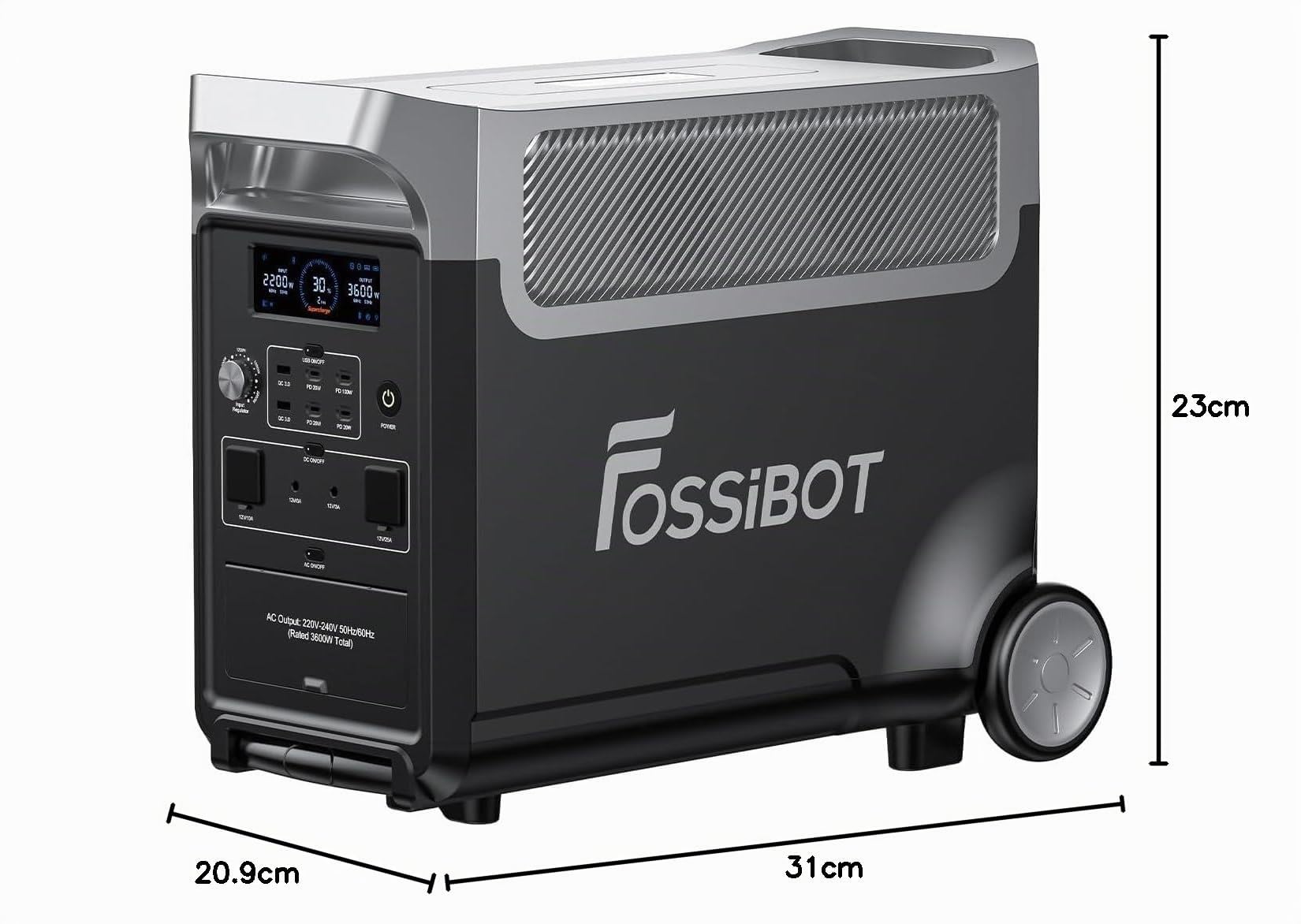 FOSSiBOT F3600 Pro Station d'alimentation portable 3840 Wh LiFePO4, générateur solaire, 3 x 230 V CA, sortie 3600 W (crête 7200 W), générateur de tempêtes, recharge rapide, pour voyage, camping en