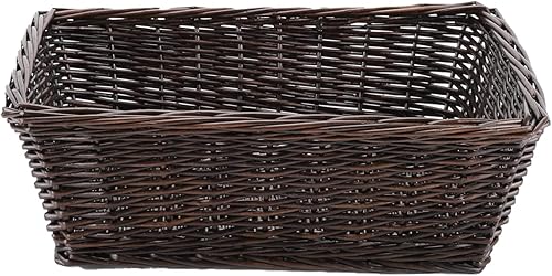 Cesta de almacenamiento rectangular tejida de mimbre natural, para el servicio de pan, tamaño mediano, 14.37 pulgadas de largo x 10.24 pulgadas de