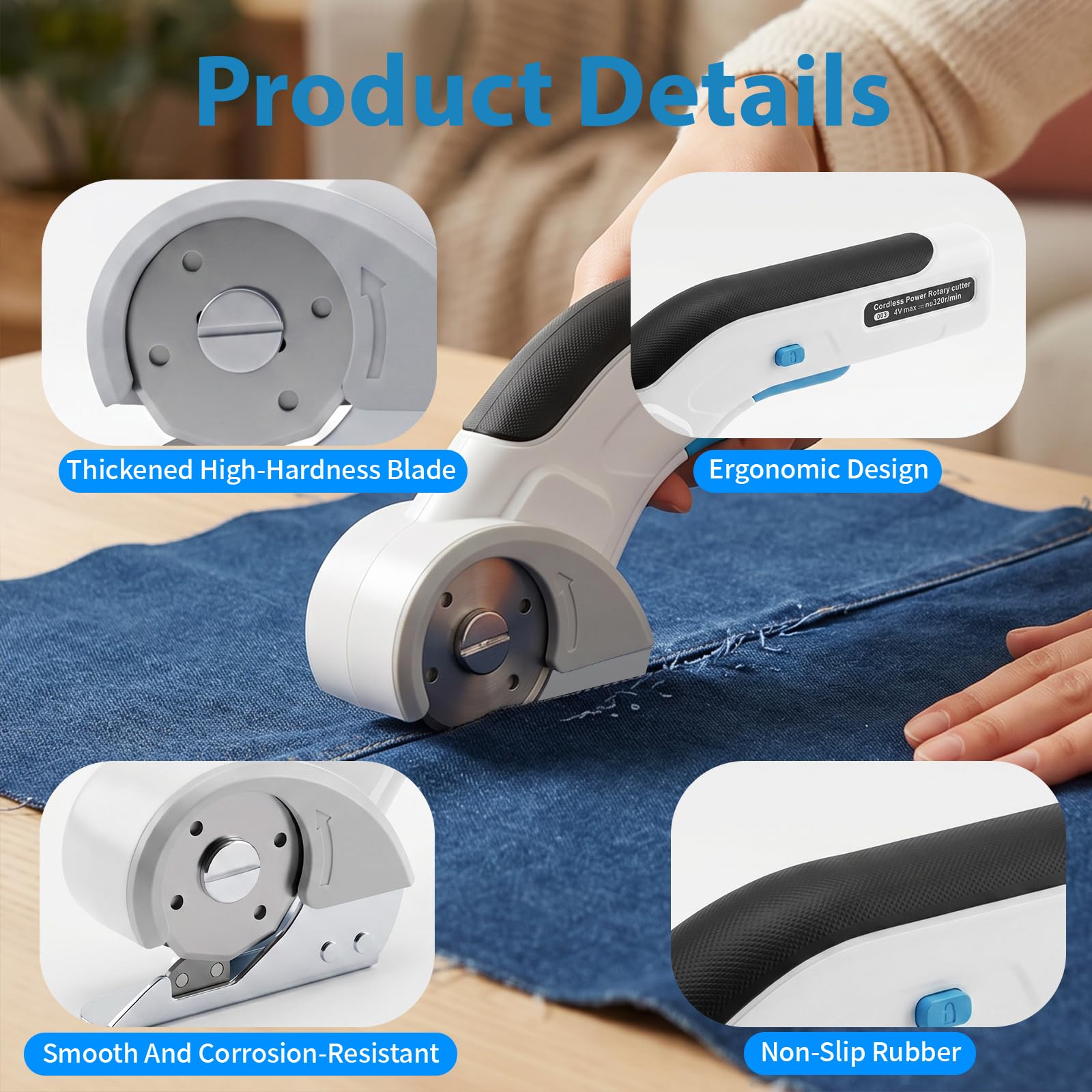 Tijeras Eléctricas Inalámbricas, Cúter Rotativo Eléctrico Recargable con Doble Cuchilla y Bloqueo de Seguridad para Cortar Cartón Tela Cuero Alfombra Herramienta Portátil