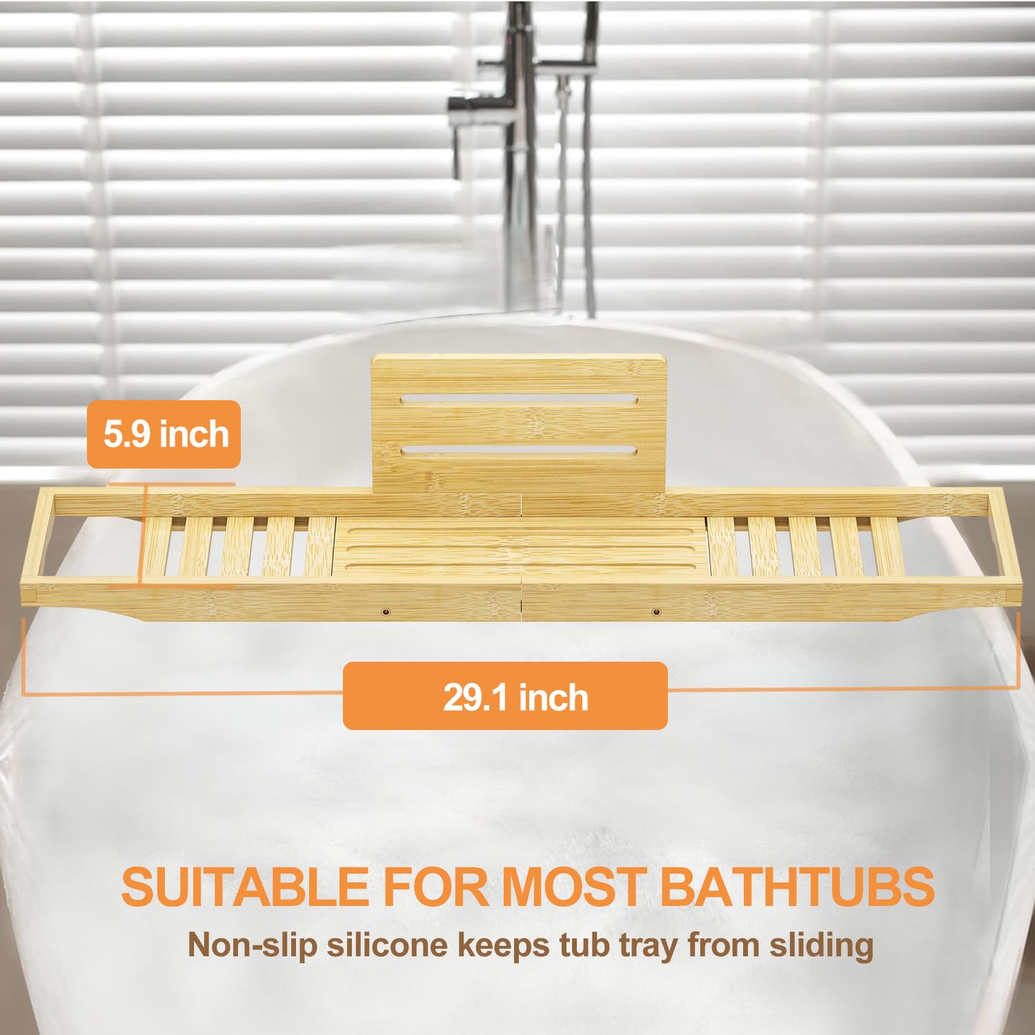 Bathtub Tray Caddy - Bamboo Bath Table -2