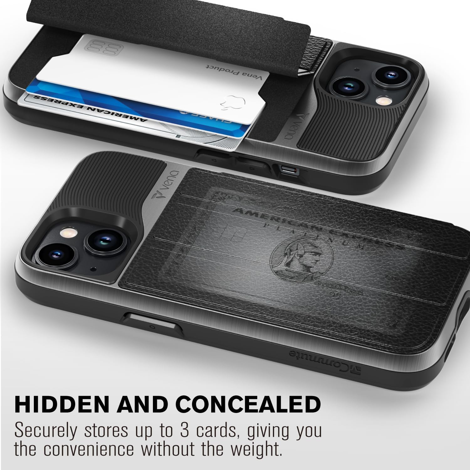 VENA vCommute for iPhone 15 Wallet Case, [Military Grade Drop Protection] Flip Leather Cover Slot Card Holder with Kickstand - Black
