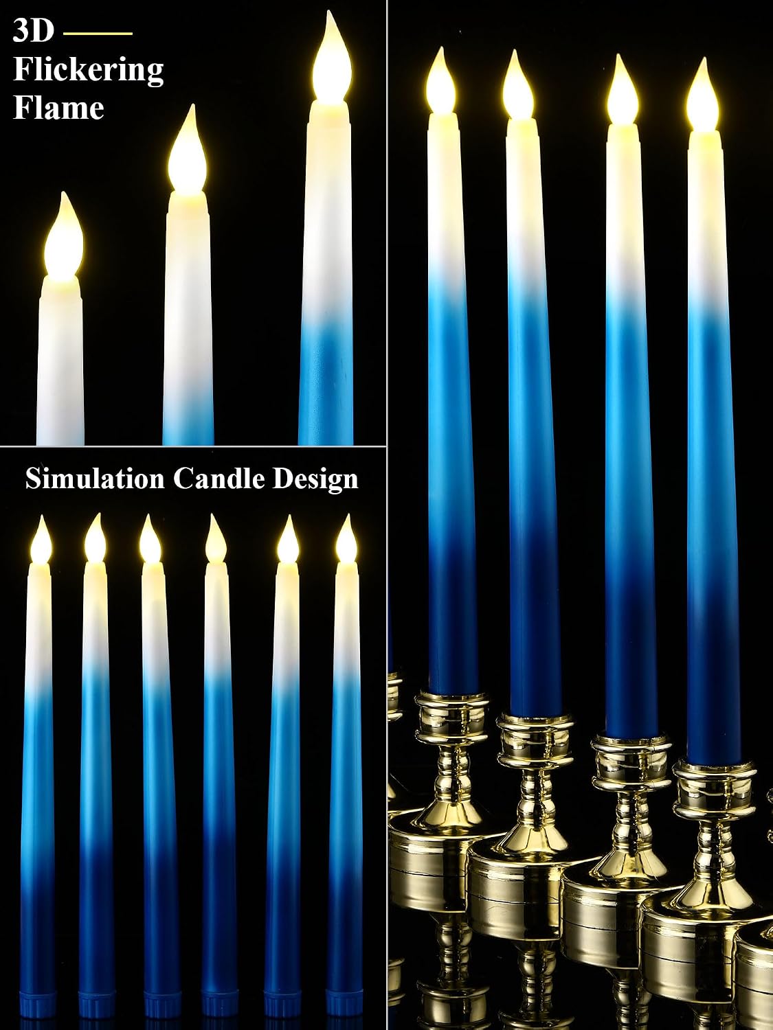 Funtery 48 Pcs Flameless LED Taper Candles Battery Operated Candles Bulk Realistic LED Candlesticks Flickering for Wedding Church Graduation Party Home Decor(Gradient Blue,Classic Style)