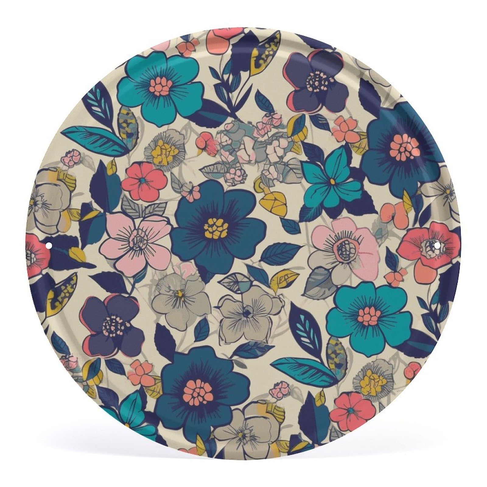 Fodpand Style Flowers2 Round Wall Art Hanging Decorations, Wall Decor Modern Minimalist Artwork, Tin Sign Hanging Picture For Living Room, Bedroom, Office, Hallway, 11.8X11.8 Inch