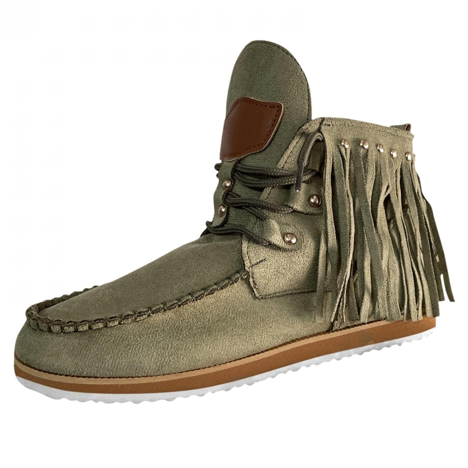 Womens Vintage Cowboy Fringed Ankle Boots Fashion Faux Suede High Top Round Toe Short Booties Casual Comfortable Chunky
