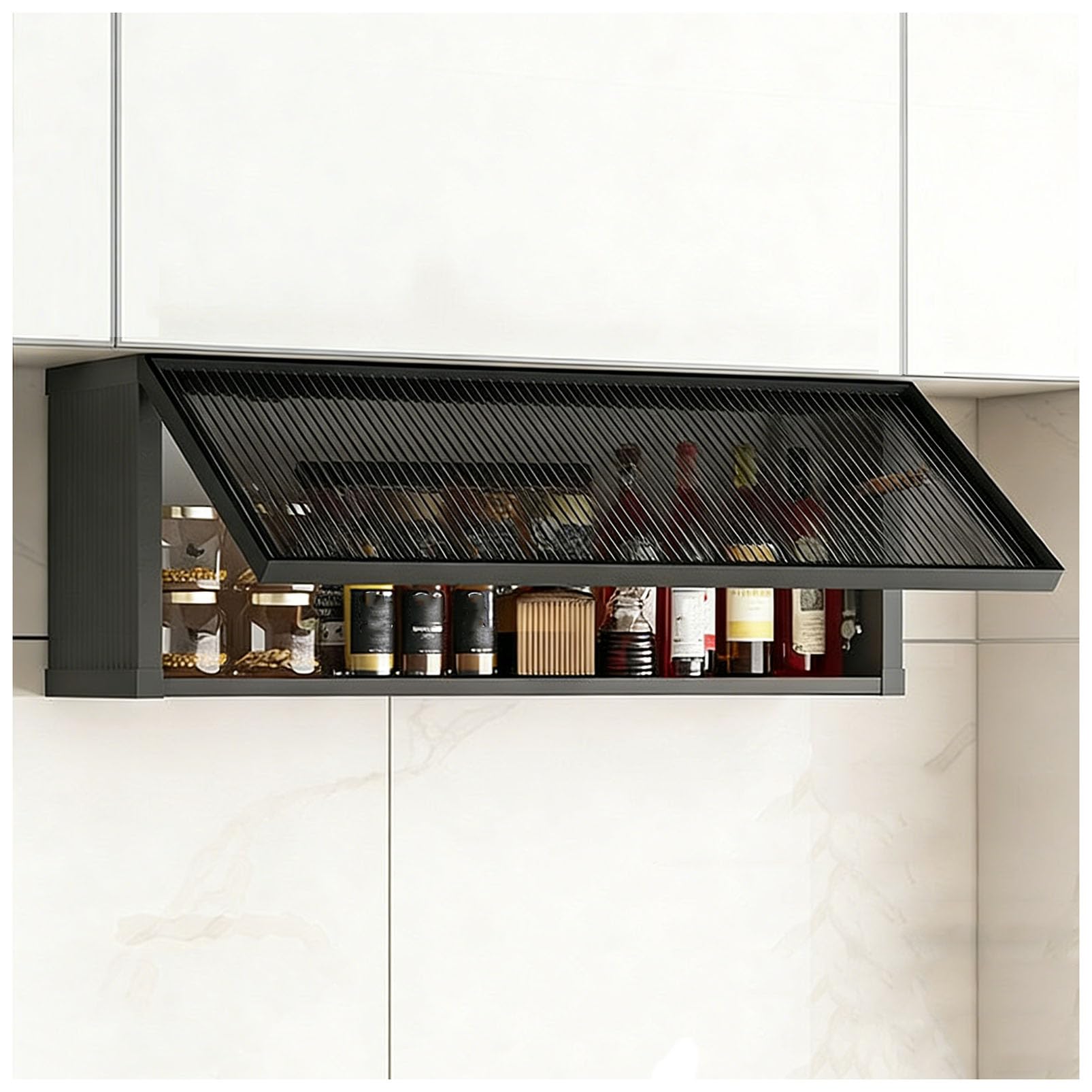 Armoire de Rangement Murale Peu encombrante, Armoire de Garde-Manger de Cuisine avec Porte en Verre trempé, Organisateur Robuste pour épices/Assiettes/Tasses