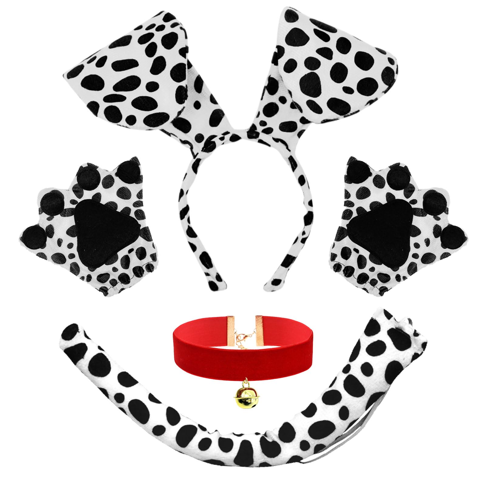 UILYNIU 4 Pieces Dalmatian Costume Set Dog Costume for Kids Adults Headband Choker Tail Gloves Dog Ears Fancy Dress for Halloween Carnival Cosplay Dress Up Party (4 pcs