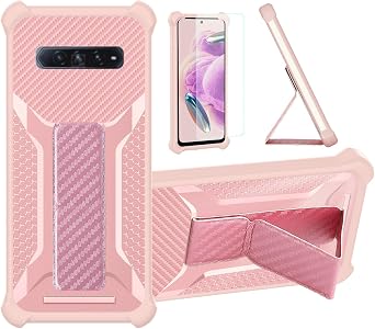 bojioderf Case Compatible for Xiaomi Black Shark 4 Pro Phone Case Cover [with Tempered Glass Screen Protector] Hybrid Case [Folding Support Magnetic] [Frosted Anti-Fingerprint] Pink