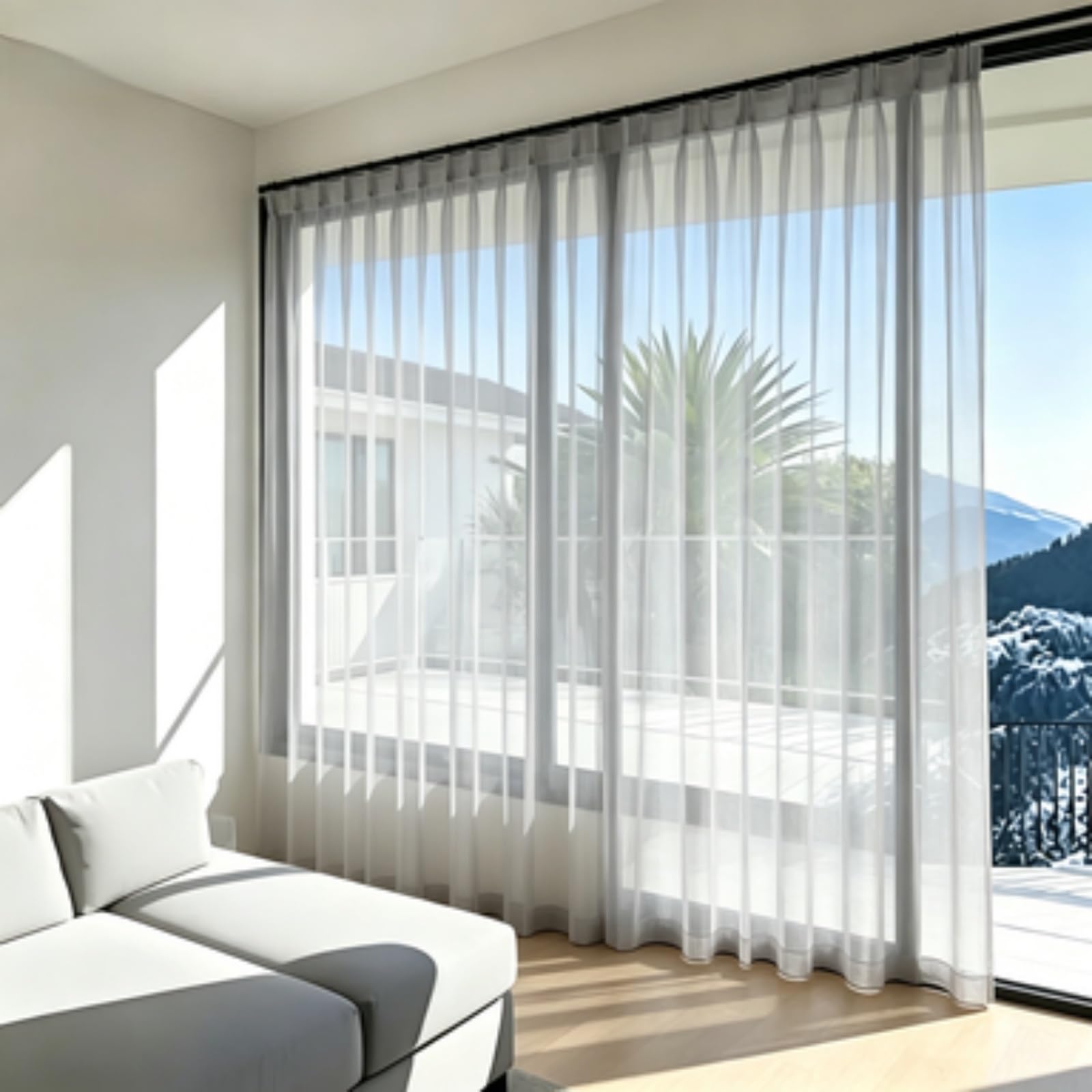 FEIJDON Sheer Tie-Top Window 145 x 195 cm Protect Privacy Curtain Sheers Sheer Curtains – Energy-Saving Privacy Panels with UV Light for Living Room Bedroom, Grey