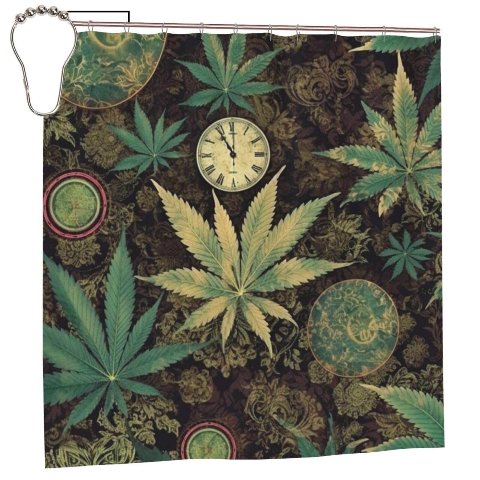 FodPand A Puff in Time Weed Marijuana Shower Curtain 70"x70" Waterproof Long Bathroom Curtain Heavy Duty Thick Cloth Bath Curtain Set with Hooks, Modern Abstract Art Pattern Bathroom Shower Curtains