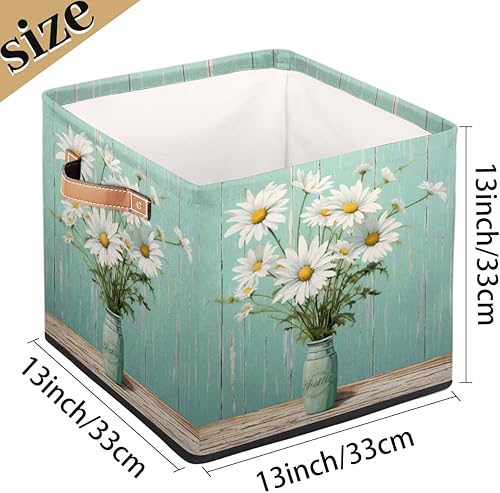 Miniatura 4 de cfpolar Jarrón plegable retro de margaritas de 13 x 13 x 13 pulgadas, cesta de almacenamiento de tela plegable, cubos organizadores de juguetes con