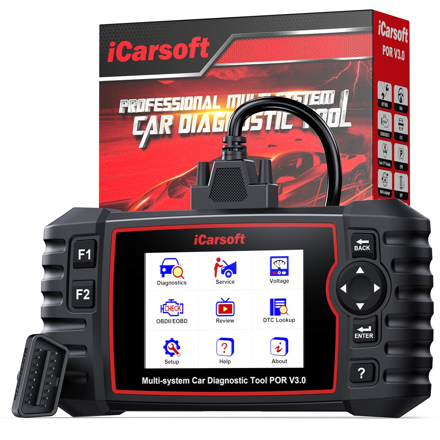 iCarsoft por V3.0 OBD2 Máquina Diagnosis Coche para Porsche/Cayenne/Macan, Bidireccional Escáner de Todo el Sistema, 27 Funciones Reinicio, Prueba de Batería, Auto Vin, Actualizaciones de por Vida