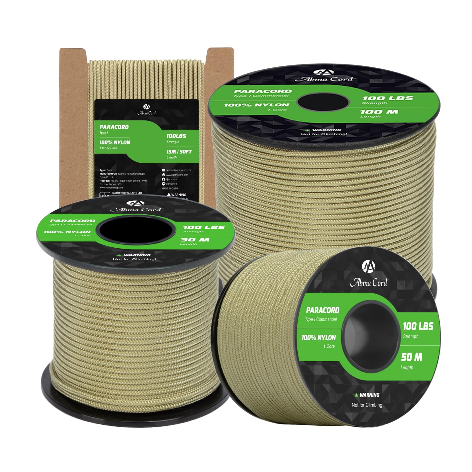 Abma Cord Paracord 2mm 15m 100% Nylon Rope 1 Strand Type I Parachute Cord - Max. 45kg (100lbs) - Holy Guacamole