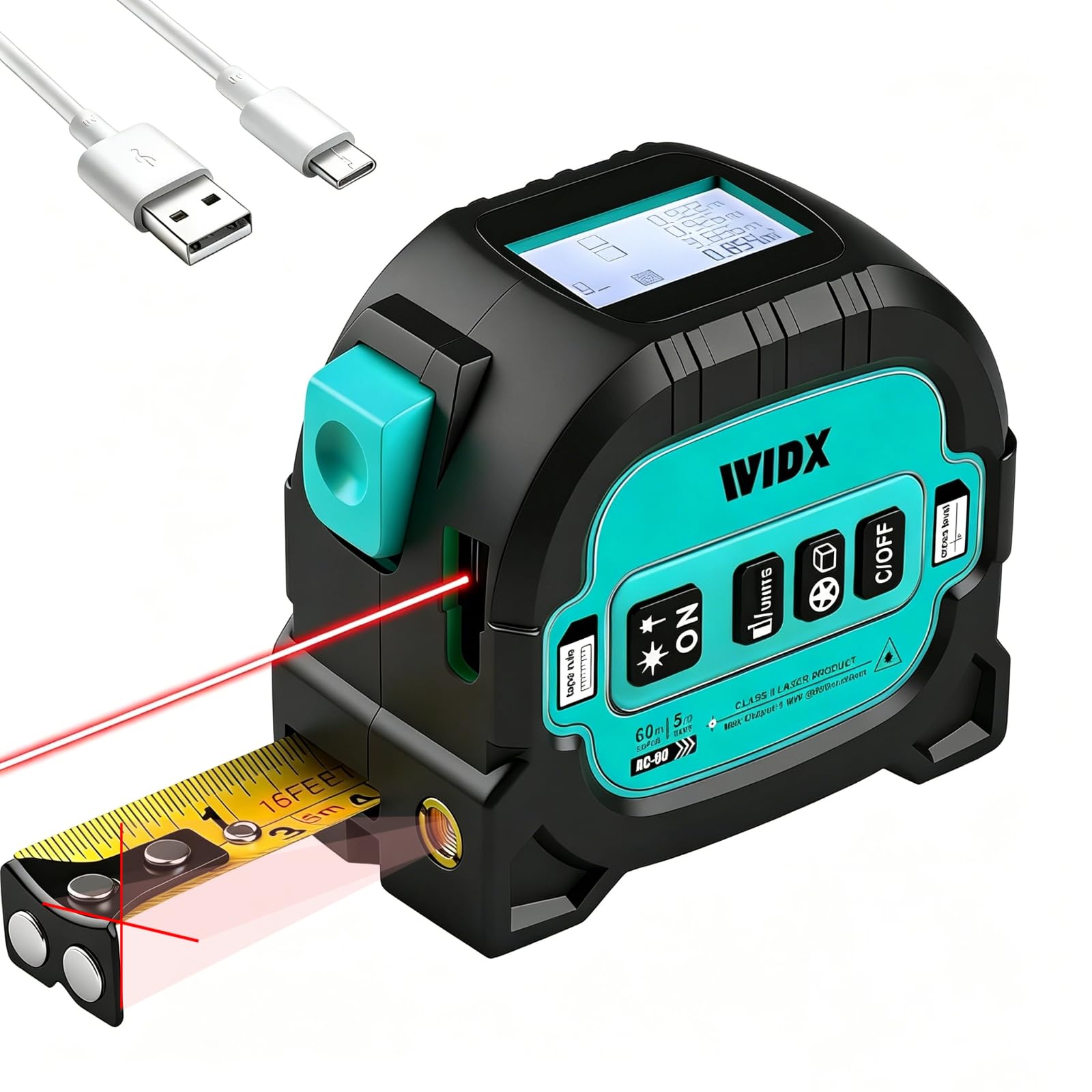 3 in 1 Laser Tape Measure,196ft Laser Range & 16ft Tape with Cross Line