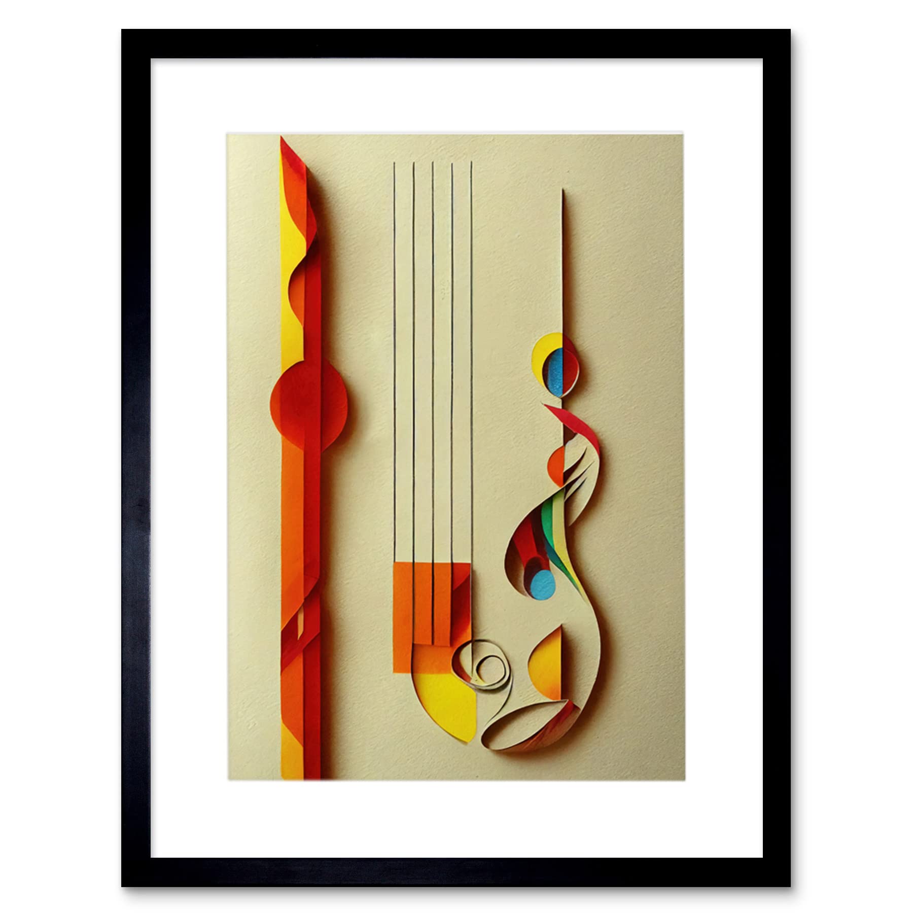 Artery8 Kandinsky Abstract Musical Symbol Clefs Music Yellow Framed Wall Art Print from B&Q