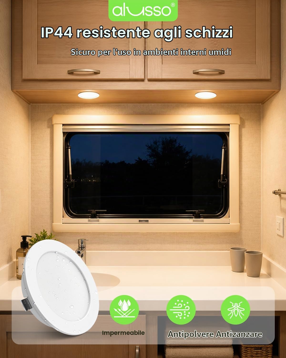 ALUSSO LIGHTING Set di 6 Faretti LED da Incasso, 12V led integrati 4W Cavo di Collegamento da 60 cm,3CCT 3000K Bianco Caldo 4000K Bianca Naturale 6000K Bianca Fredda, Apertura Ø55mm - Ø58mm Bianco