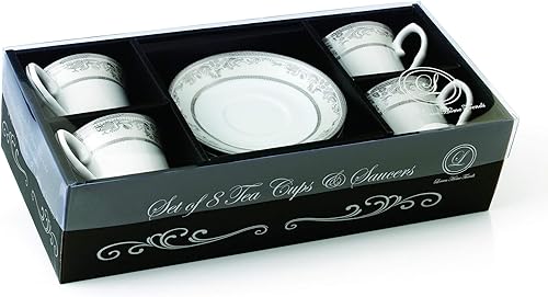 Miniatura 10 de Elegante juego de tazas y platillos de té y café de porcelana, duraderos y coloridos, color negro y dorado, 8 onzas, juego de 4