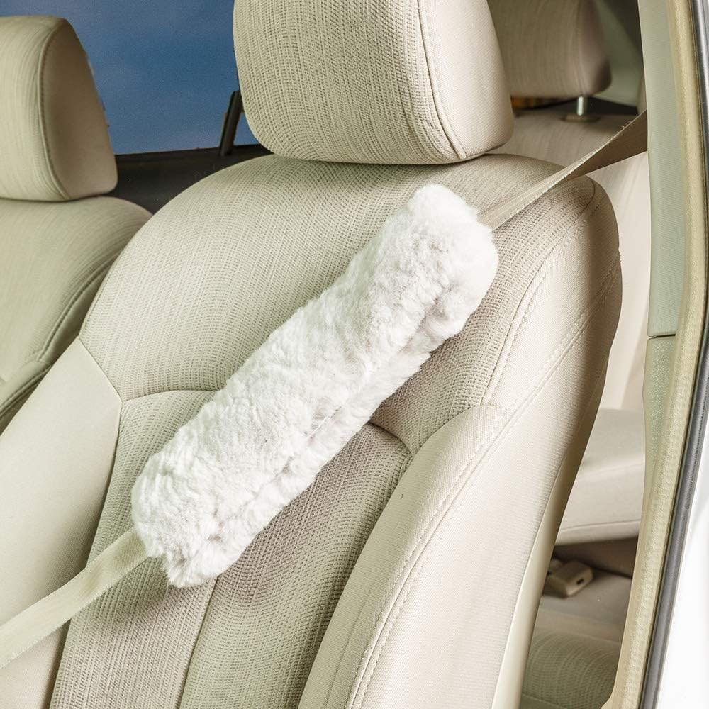 Engel Worldwide Twin Pack! Soft, Comfortable Universal Fitting Genuine Merino Sheepskin Seat Belt Shoulder Cover Pads for Adults, Children, Youth. Multiple Colors Available (White)