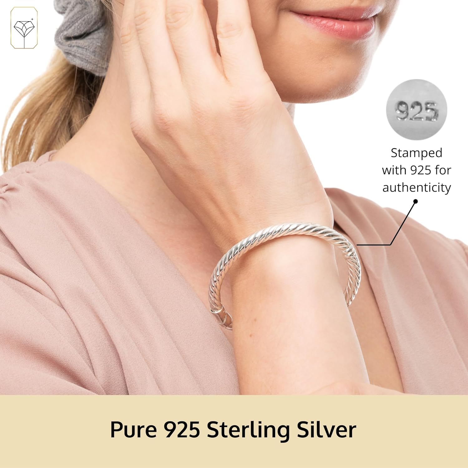 MAX + STONE Lightweight Hollow 925 Sterling Silver Bangle Bracelet for Women | 7 Inch Silver Bracelets with Hinged Clasp | Anti-tarnishing Hypoallergenic Silver Bangles for Women - Image 2