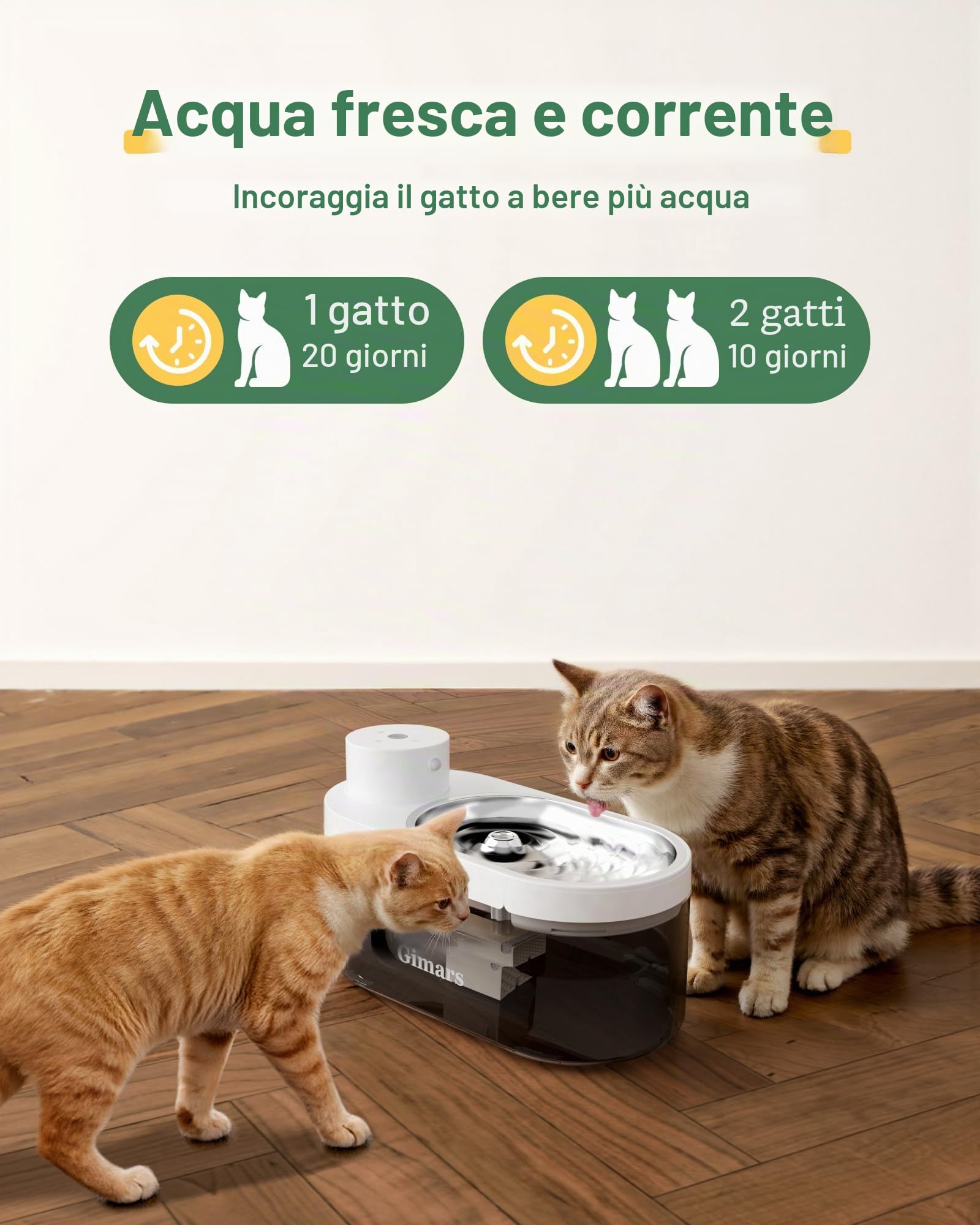 Gimars 4L Fontanella Per Gatti Senza Fili: 5000 mAh, Fontanella Gatto Con Sensore Di Movimento, Automatico Distributore Acqua Gatti E Cani, Fontanella Per Gatti A Batteria Ricaricabile, 2 Filtri