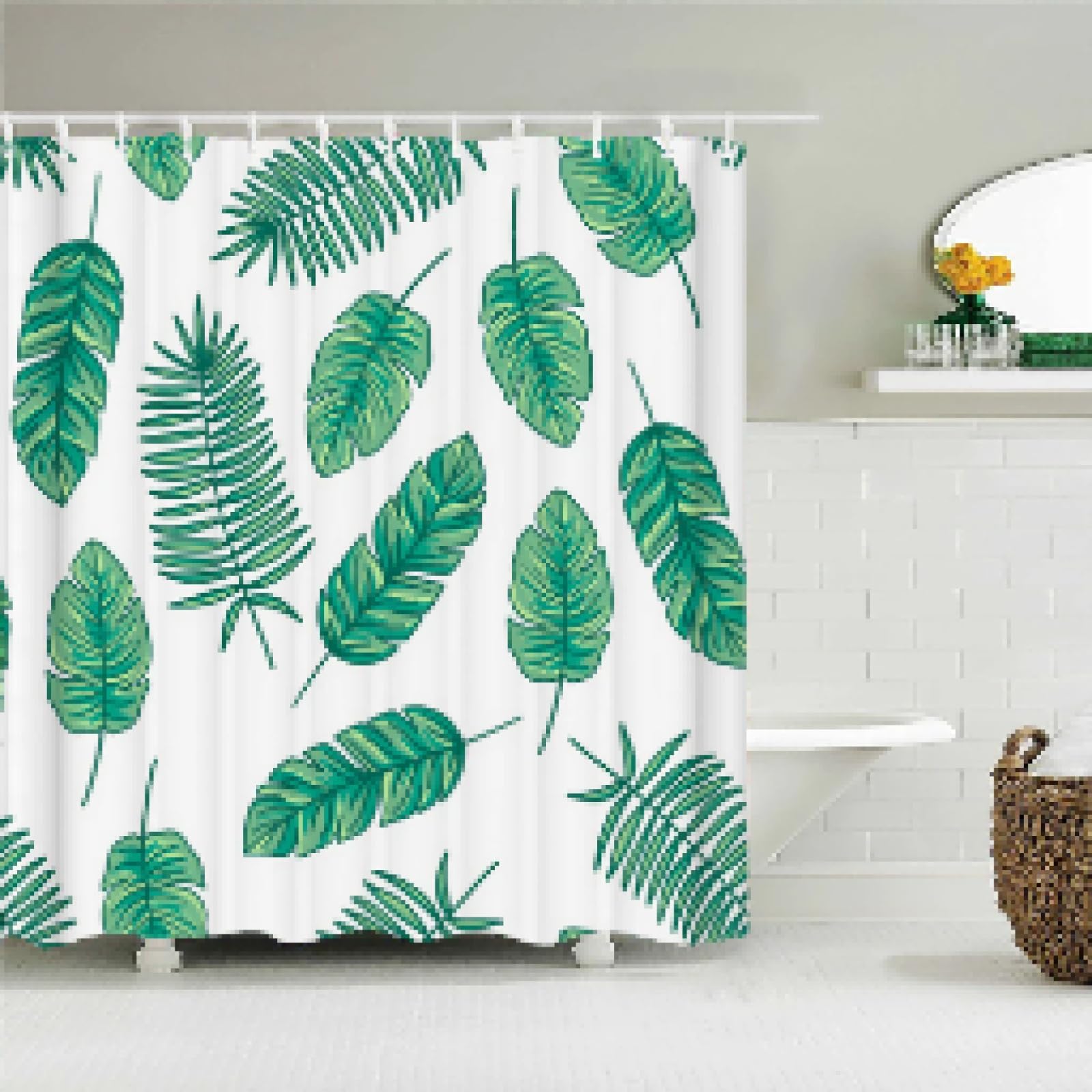 Rideau de douche tissu imperméable feuille de palmier et cactus 137x182cm