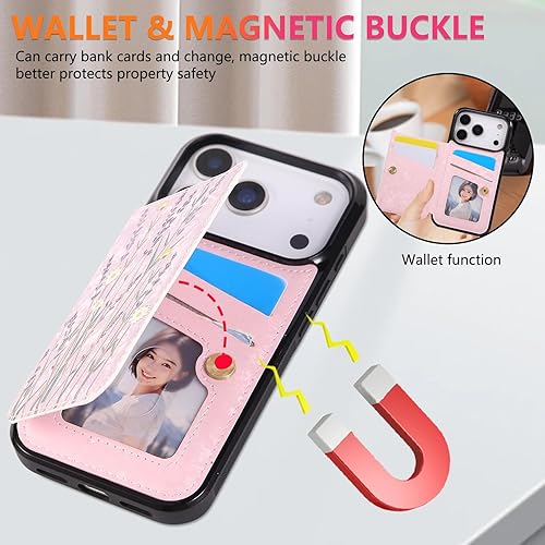 Miniatura 17 de UEEBAI Funda tipo cartera para iPhone 15 Pro Max con tarjetero, cubierta de cuero PU con soporte, bloqueo RFID, doble cierre magnético, relieve de