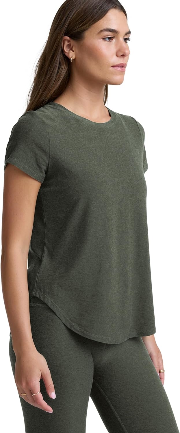 Beyond Yoga Womens Featherweight On The Down Low Tee Dusty Forest Heather XX-Small