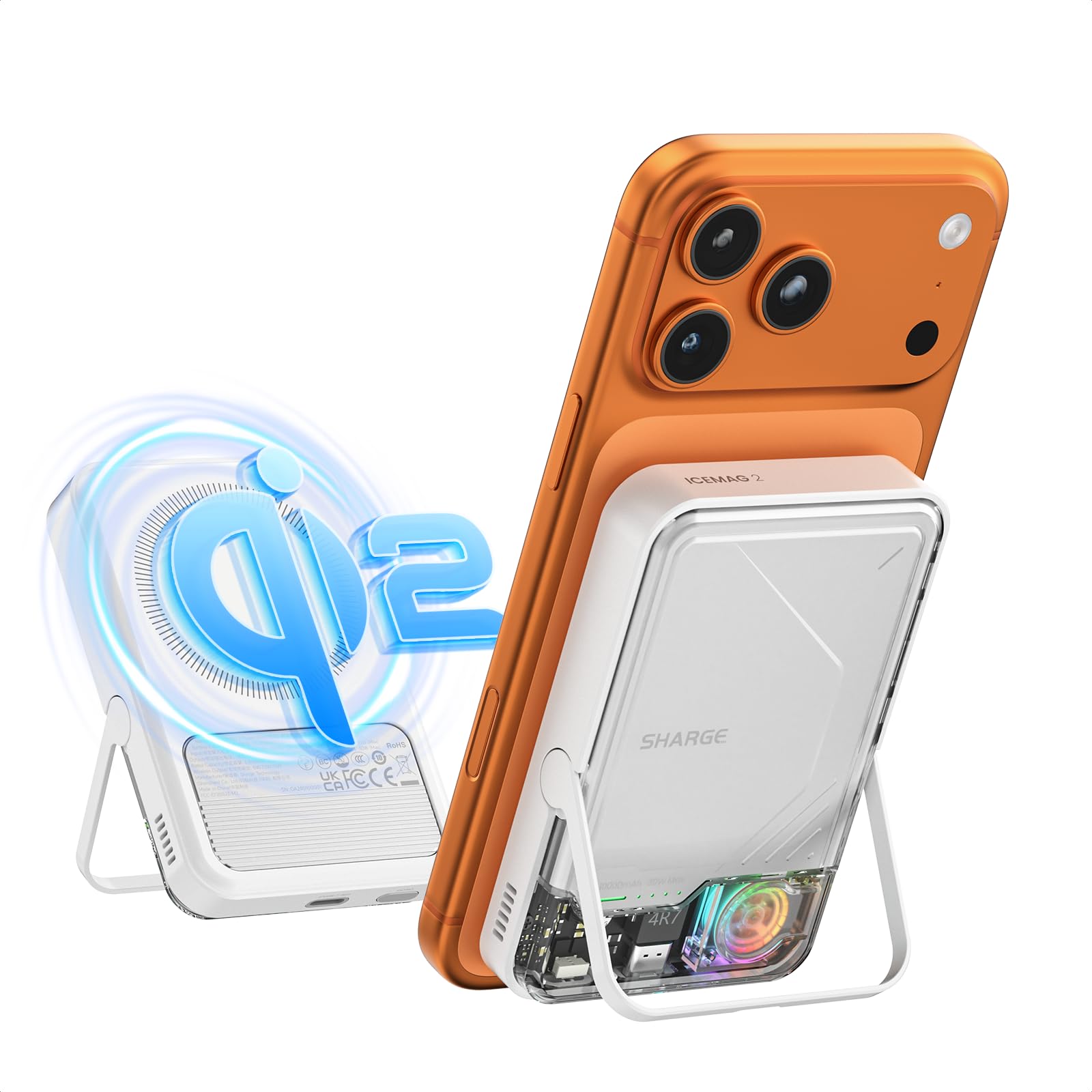 SHARGE ICEMAG 2 MagSafe Power Bank, 15W Qi2 Magnetic Charger with Active Cooling, 10000mAh StandBy MagSafe Battery Pack Transparent for iPhone 16/15/14/13 Series, Galaxy Pixel