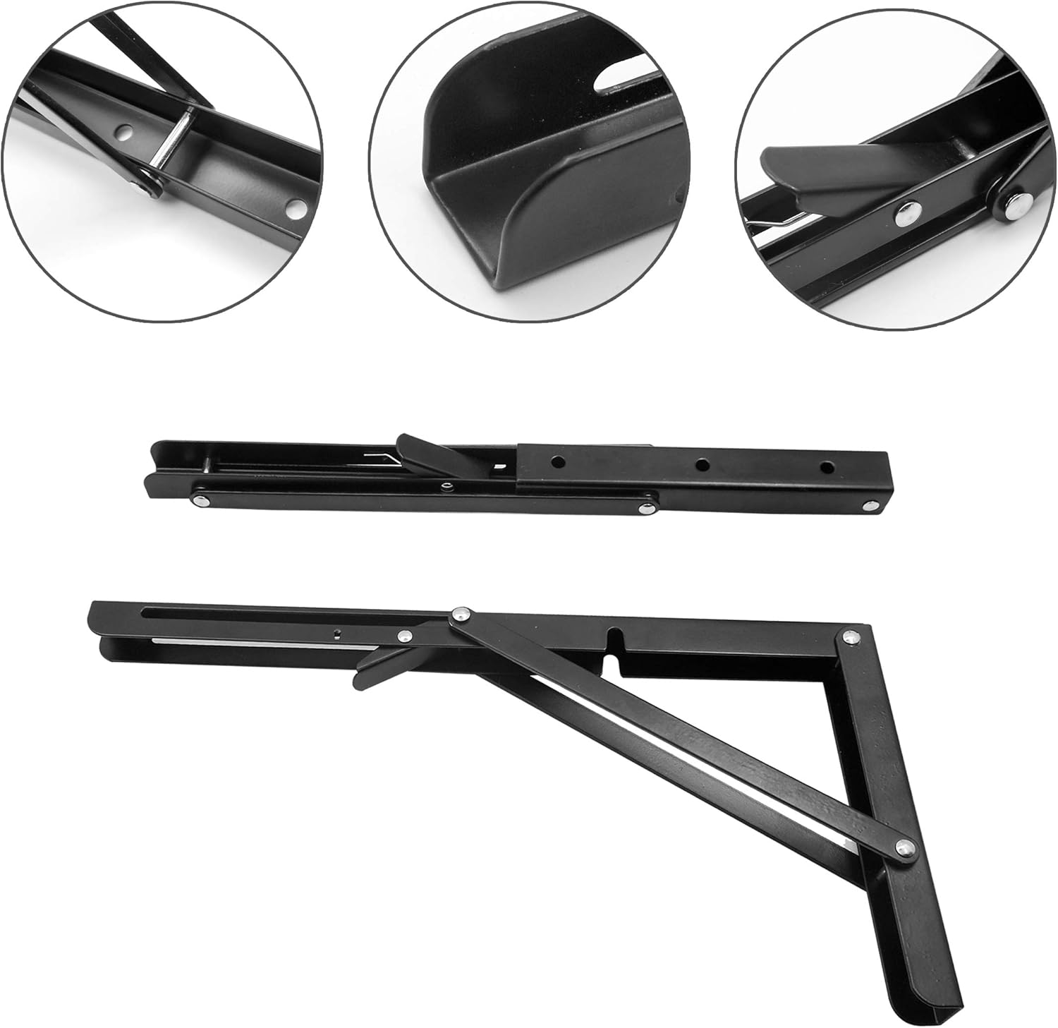4 Pack Folding Shelf Brackets,14 inch Heavy Duty Black Metal DIY Wall Mounted Shelf Bracket Space Saving for Table Work Bench (Including Screws)