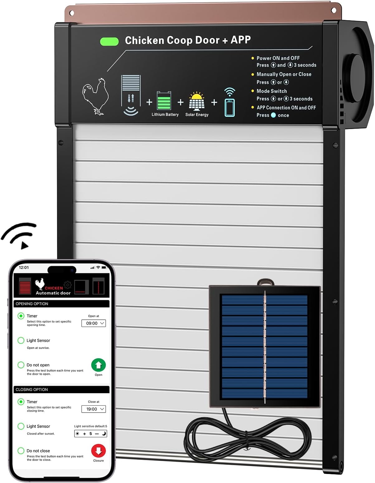 Automatic Chicken Coop Door Solar Powered, App Setting