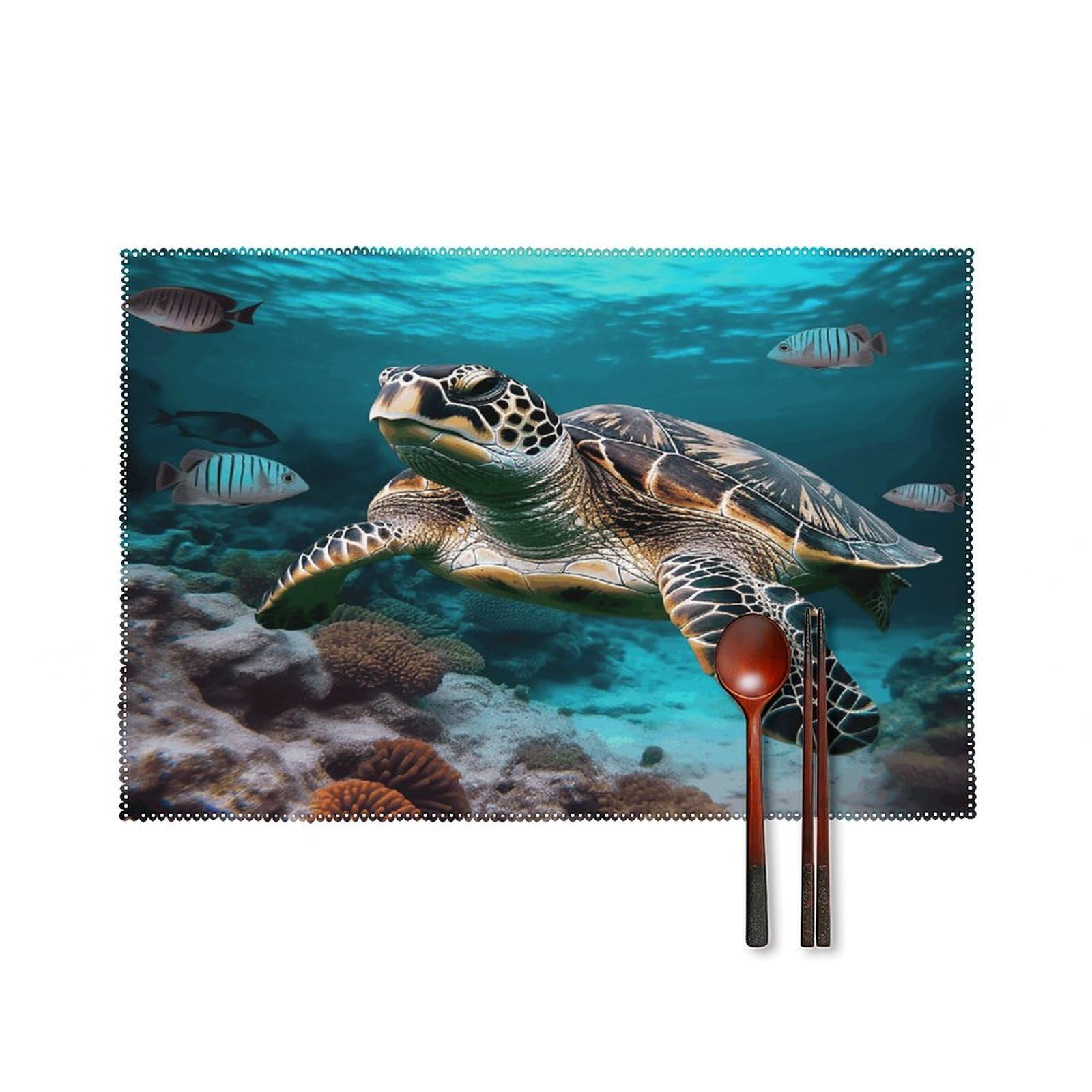 Fekiloot Style Ocean Animal Turtle Placemats Set Of 6,Table Mat