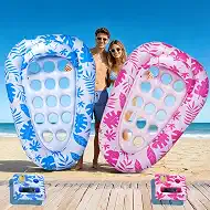 Giant Inflatable Pool Floats,78 x 55 Inches Pool Float Adult Mat with Headrest & Cup Holder Lake Float Raft Water Lounger Multi-Use Swimming Floaty for Party time Beach Outdoor