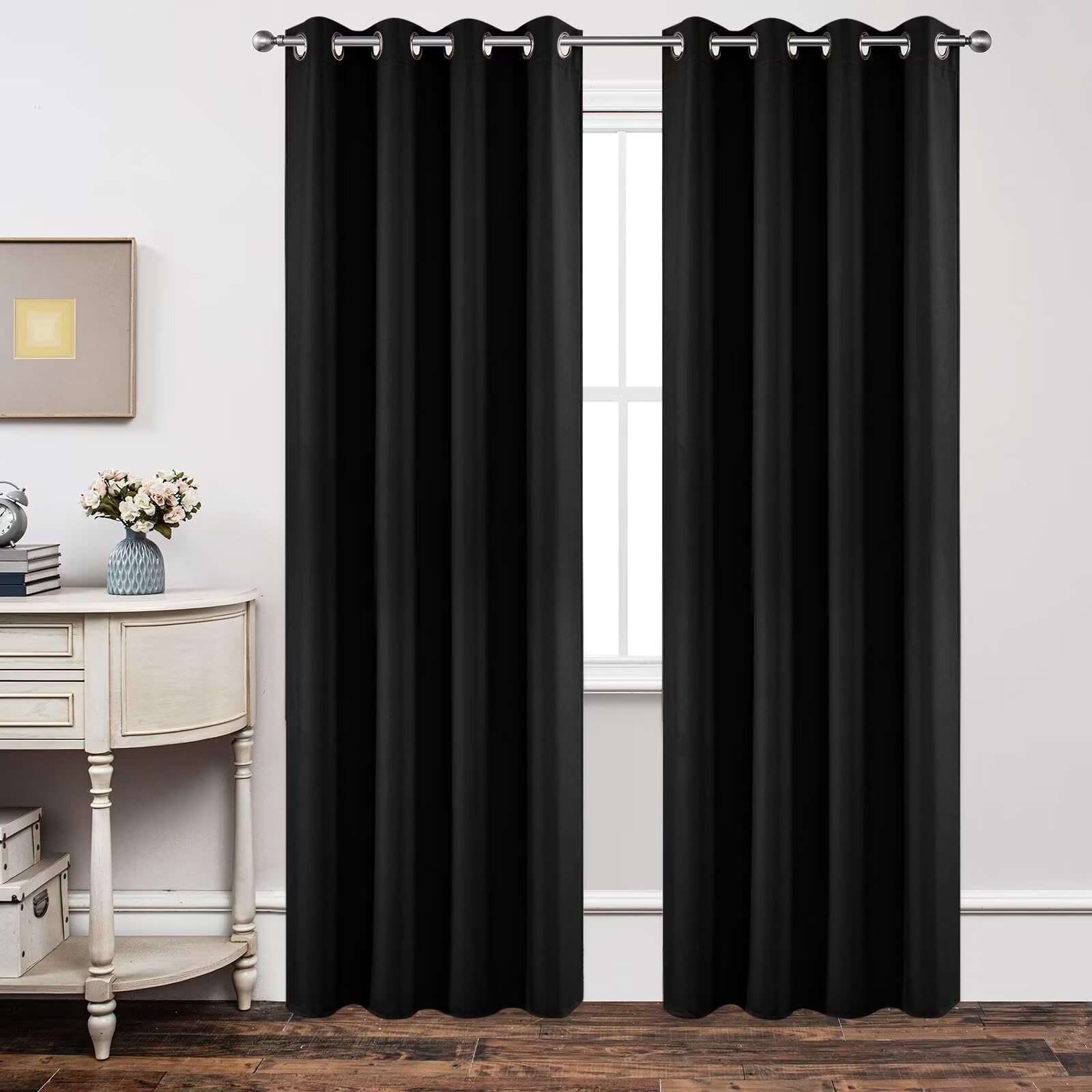 Joydeco Black Custom Solid Single Blackout Curtain for Bedroom and Living Room, Grommet Thermal Insulated Room Darkening Curtain 1 Panel (Custom Size,Black)OEKO-TEX STANDARD 100