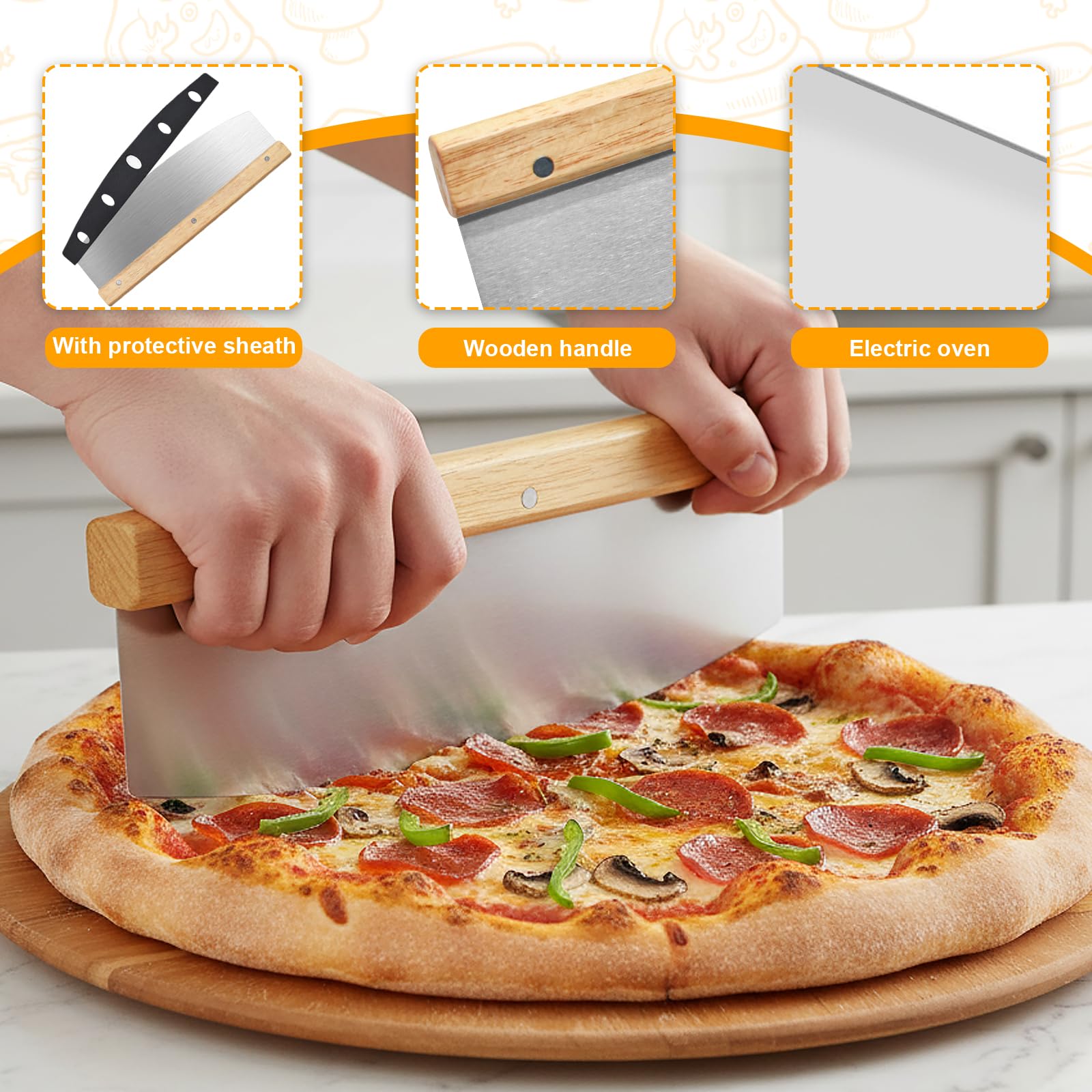 Pizzastein Set, 38x30cm Pizza Stein Rechteckig für Backofen, Gasgrill & Grill mit Pizzaschaufel aus Bambus, Pizzamesser, Antihaft-Backpapier Pizza-Zubereitungsset für knusprige Böden