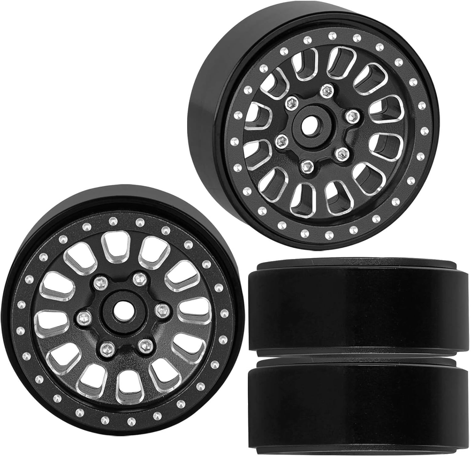 1.3" Beadlock Wheel Rims for TRX4M 1/18 SCX24 1/24 RC Crawler Car,(4PCS) Aluminum RC Truck Tires Wheels Rims,Black