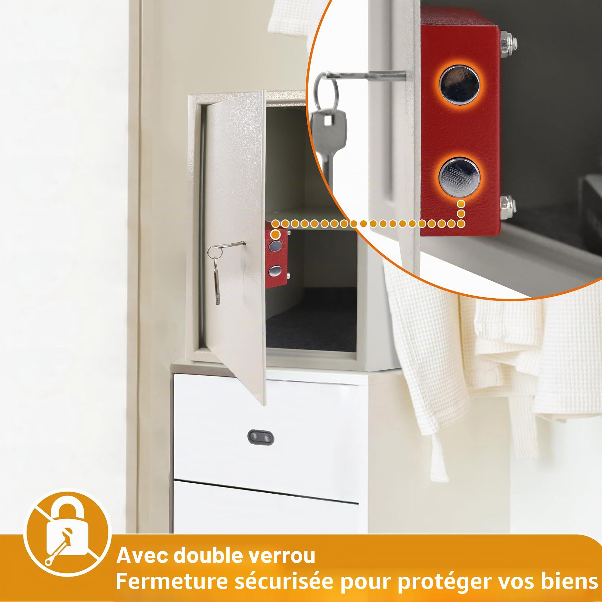 HENGMEI Coffre-fort pour meubles avec serrure à double barbe, suspendue, 2 clés, pour caravane, placards, bureau, XL, 35 x 31 x 50 cm (argent)