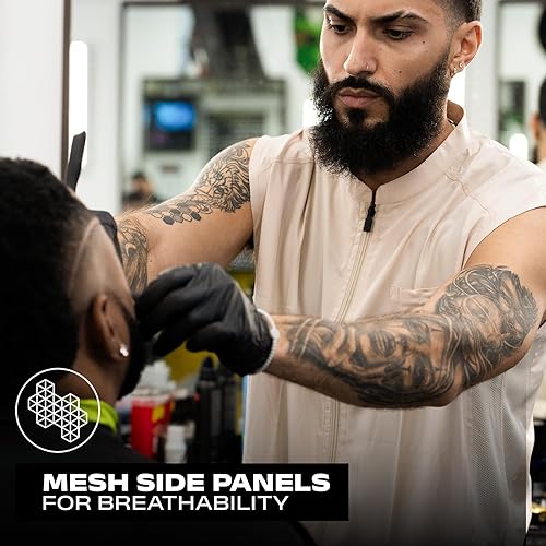 Miniatura 3 de Barber Strong El chaleco de peluquero para hombre, color caqui, repelente al cabello, paneles laterales de malla ultraligeros y transpirables, sin