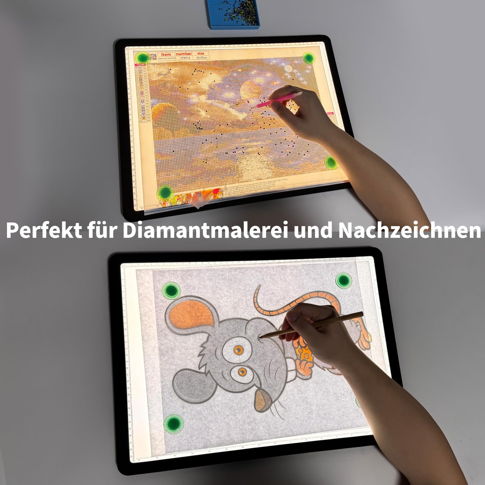 Phylosal A3 Leuchttisch mit Ständer, Wiederaufladbares Magnetische Leuchtplatte mit Seitentaste, Superhelle Tracking Leuchtkasten für Zeichnen, Light Pad für Diamond Painting,Skizzieren,Designen,Black