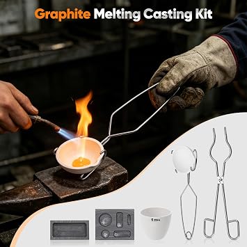 6 Pcs Ceramic Crucible Kit, Including 5-in-1 Graphite Ingot Mold, Quartz Crucible Bowl, Whip Tongs, Graphite Clay Crucibles, Torch Melting Casting Kit for Melting Metal Casting Jewelry DIY Projects