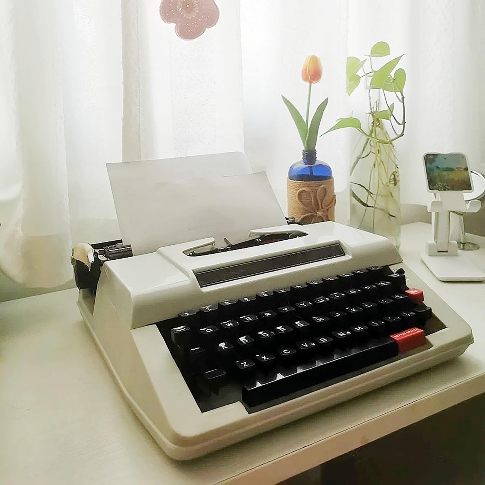 Retro Typewriter, Literary Retro Collection Gift, Traditional Portable Manual Typewriter for Notes Or Letters Or Creative Writing(White)