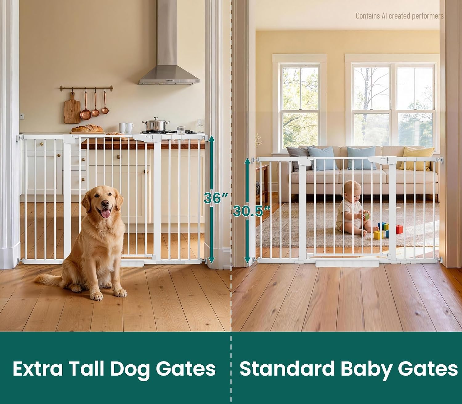 Cumbor 36 Extra Tall Baby Gate, 30-54 Wide Dog Gates for Large Dogs | Dual Lock & Auto Close Pet Gates for Stairs, Doorways & Hallways, Pressure Mounted Safety Proofing for Babies & Pets, White