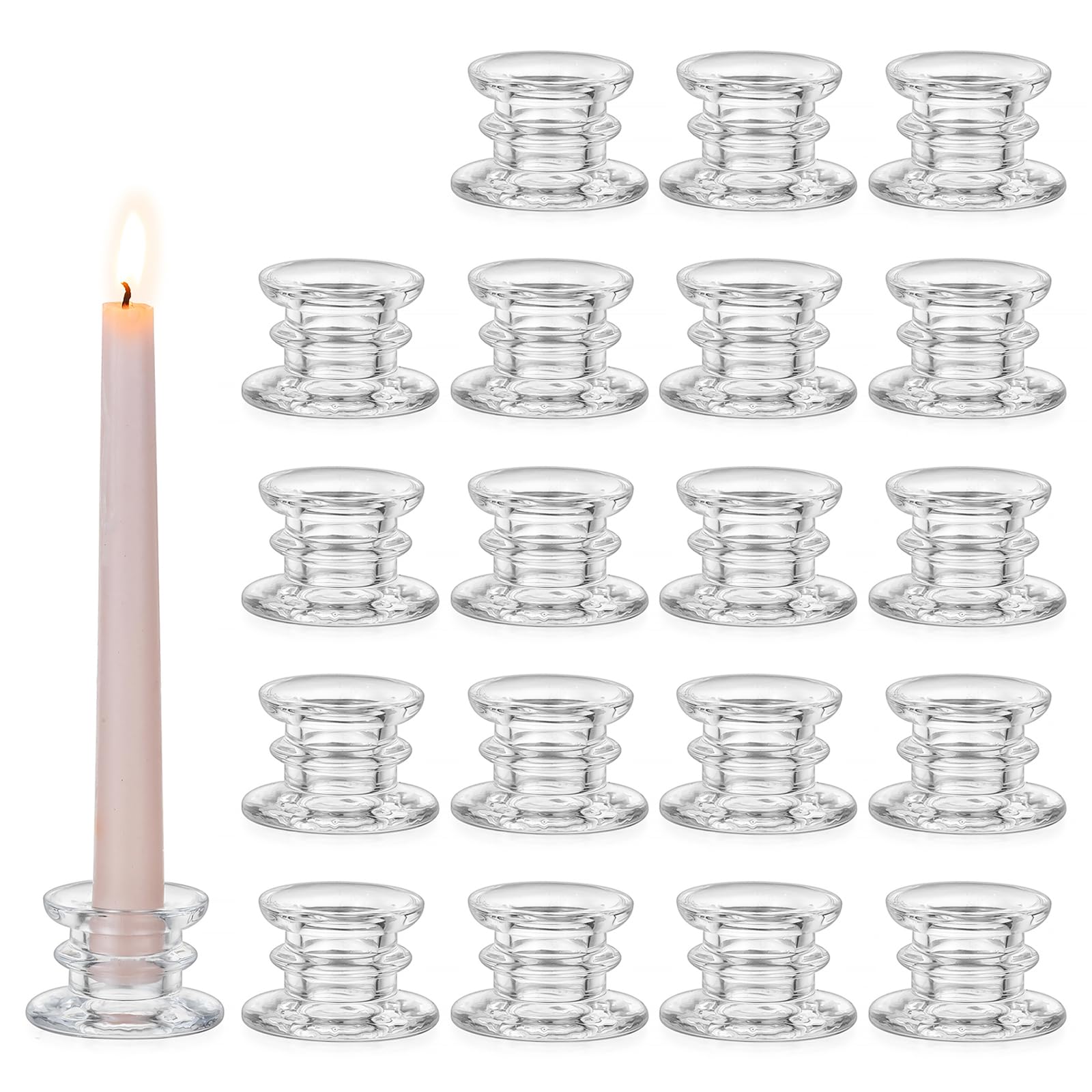 Glasseam Glass Candle Holders for Candlestick：Set of 20 Candlestick Holders Small Candle Sticks Holder for Wedding Centrepiece Clear Taper Candles Holder for Table Party Decorations