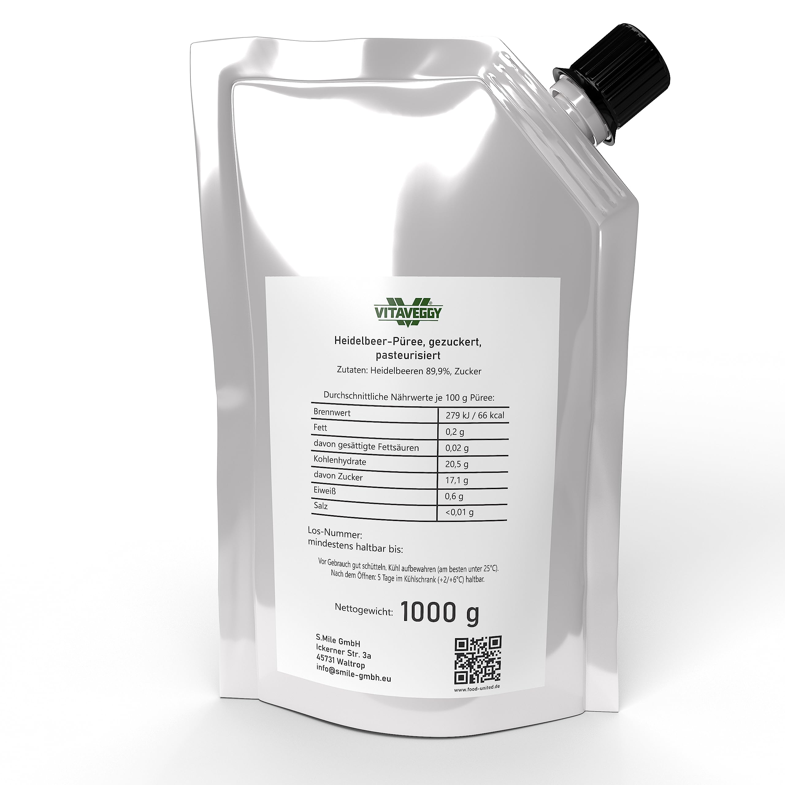 VITAVEGGY HEIDELBEER-FRUCHT-PÜREE 2x1kg von Food-United blueberry-fruit-puree für Blaubeeren-Smoothie-Saft Heidelbeer-Himbeer-Sorbet-Cocktail-Shake ohne Aroma- Farb- & Konservierungsmittel (2)